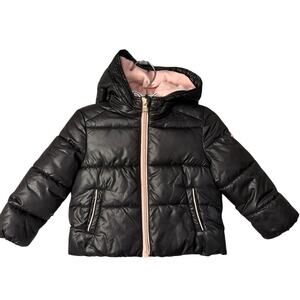 Michael Kors Puffer Jacket Infant Girls Size 12M Black Pink Fleece Interior
